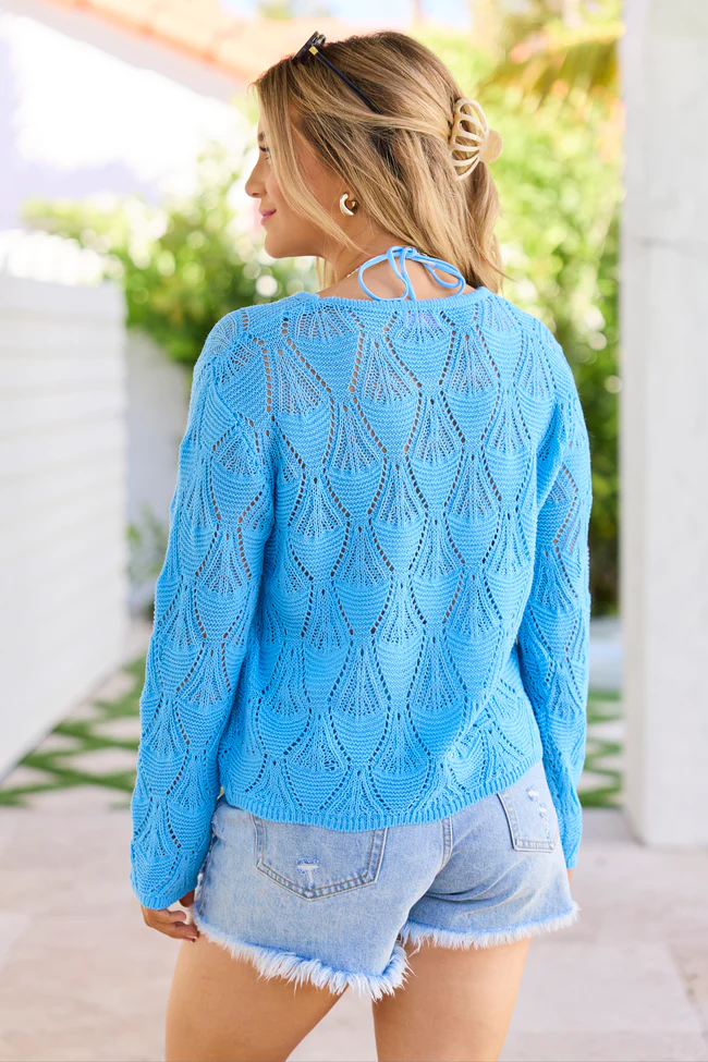 Talissia Blue Open Knit Crewneck Sweater - Image 5