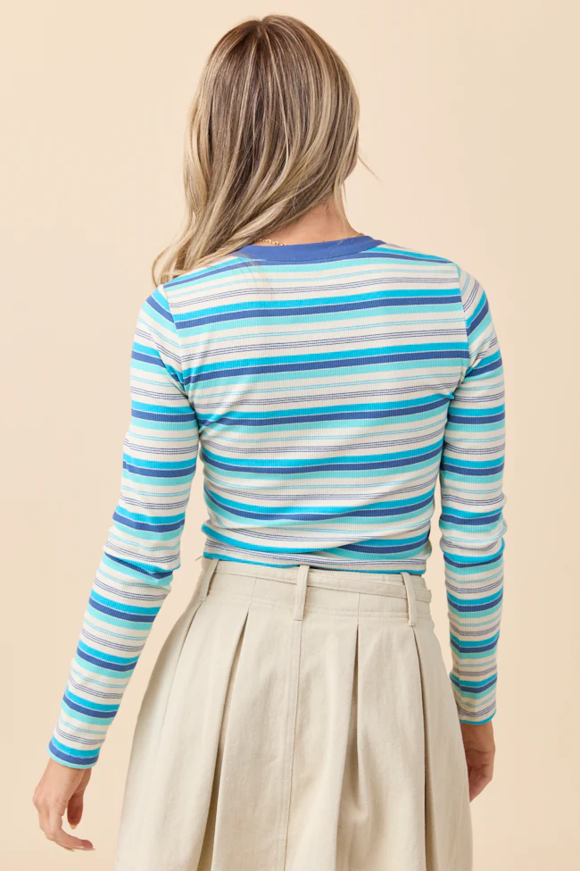 Taryn Turquoise Striped Henley FINAL SALE - Image 5