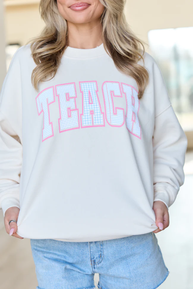 Teach Block Print Cream Graphic Sweatshirt - Image 2