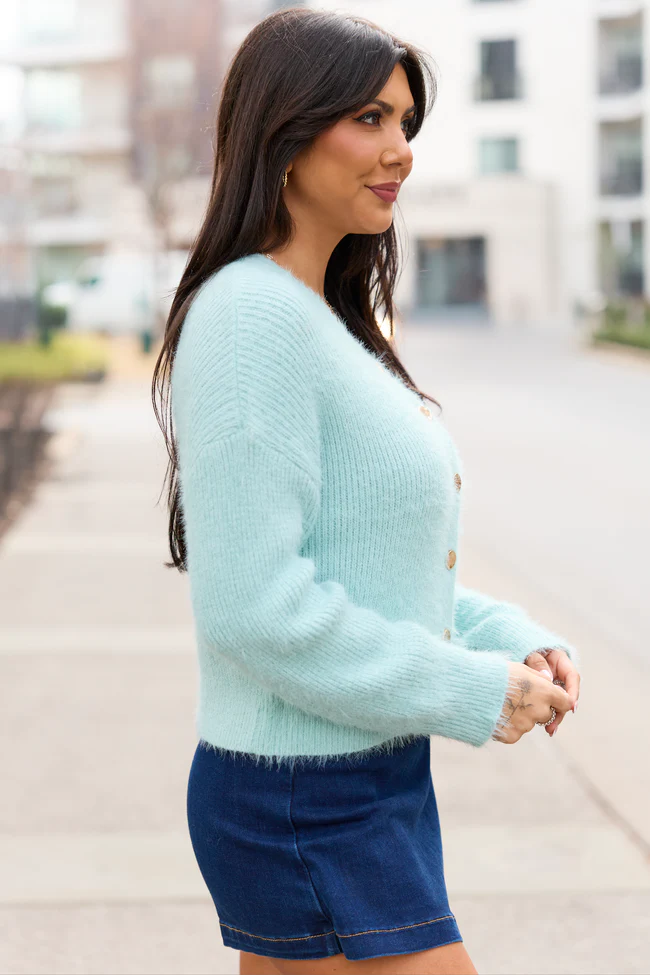 Teddy Mint Fuzzy Cardigan FINAL SALE - Image 3