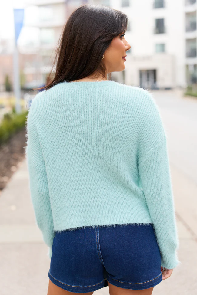 Teddy Mint Fuzzy Cardigan FINAL SALE - Image 4