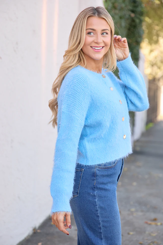 Teddy Blue Fuzzy Cardigan SALE - Image 4