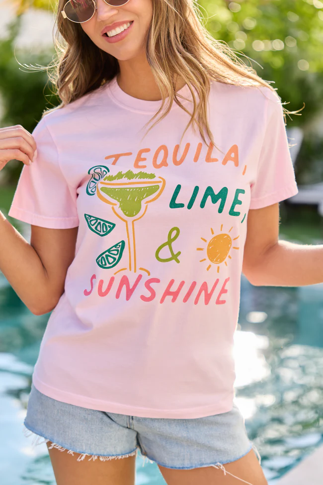 Tequila, Lime, & Sunshine Light Pink Graphic Tee - Image 2
