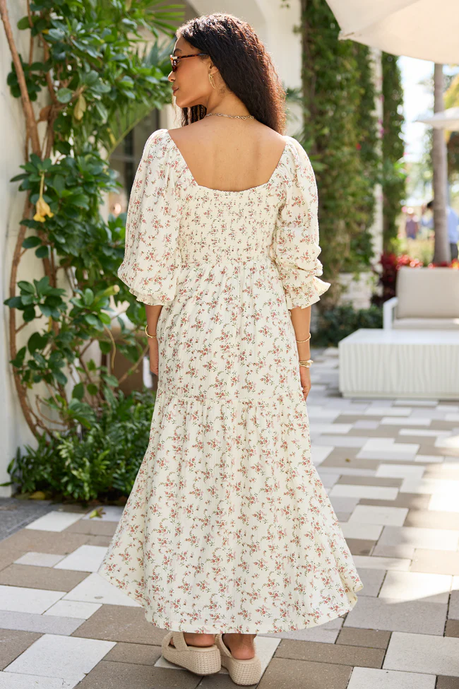 Thalia Neutral Floral Smocked Top Dress - Image 5