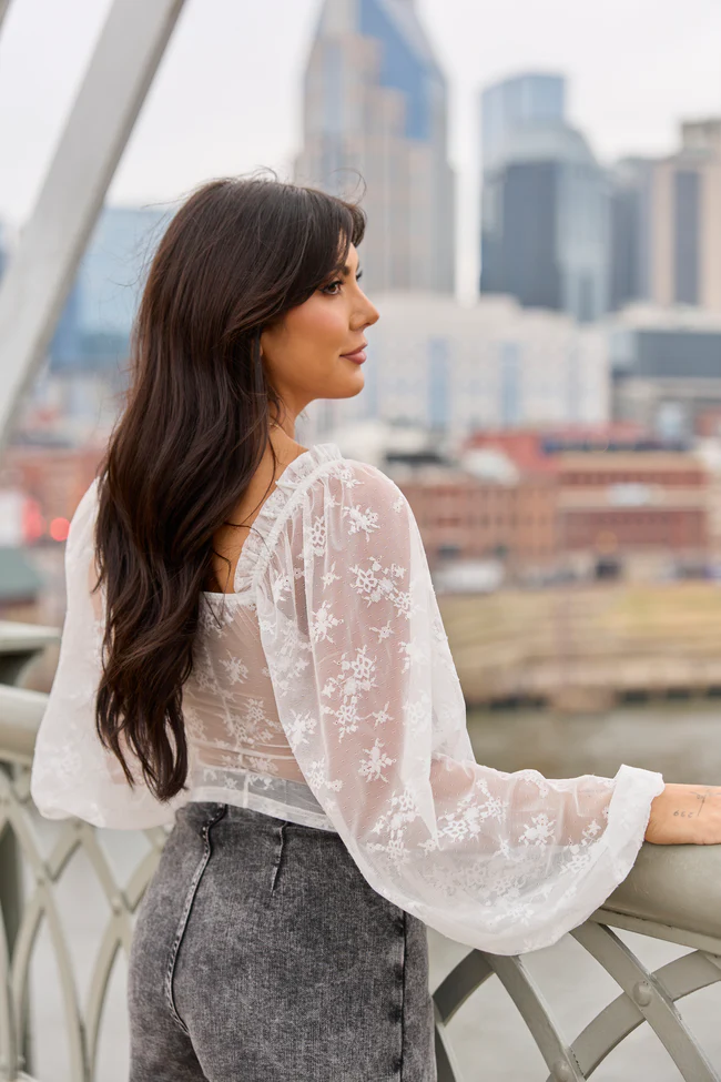 The Lucy Ivory Floral Mesh Ruched Top FINAL SALE - Image 5