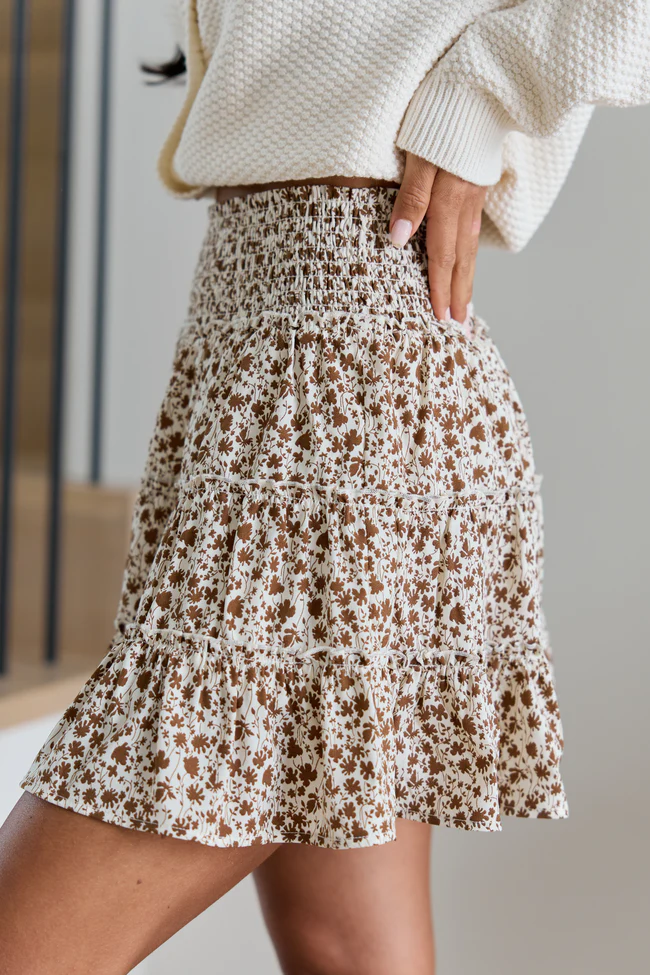Through The Garden Ivory And Brown Floral Mini Skort - Image 4