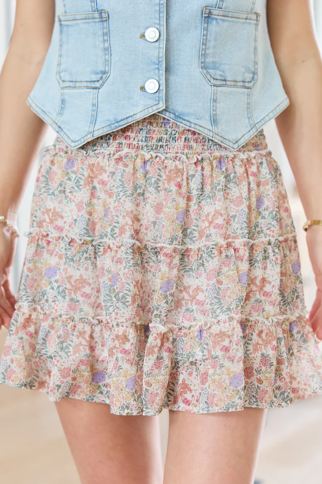 Through The Garden Ivory Multi Floral Skort