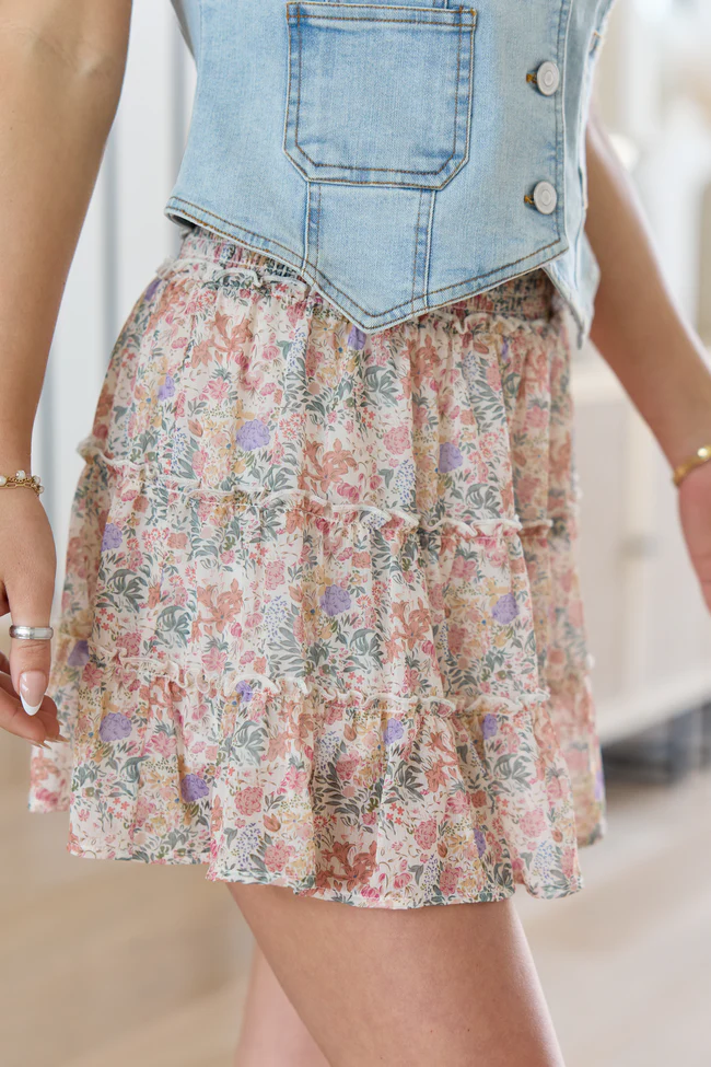 Through The Garden Ivory Multi Floral Skort - Image 3