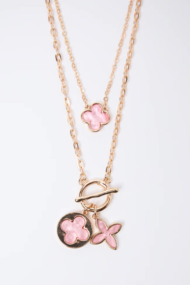 Tilly Clover Pink Toggle Necklace SALE - Image 2