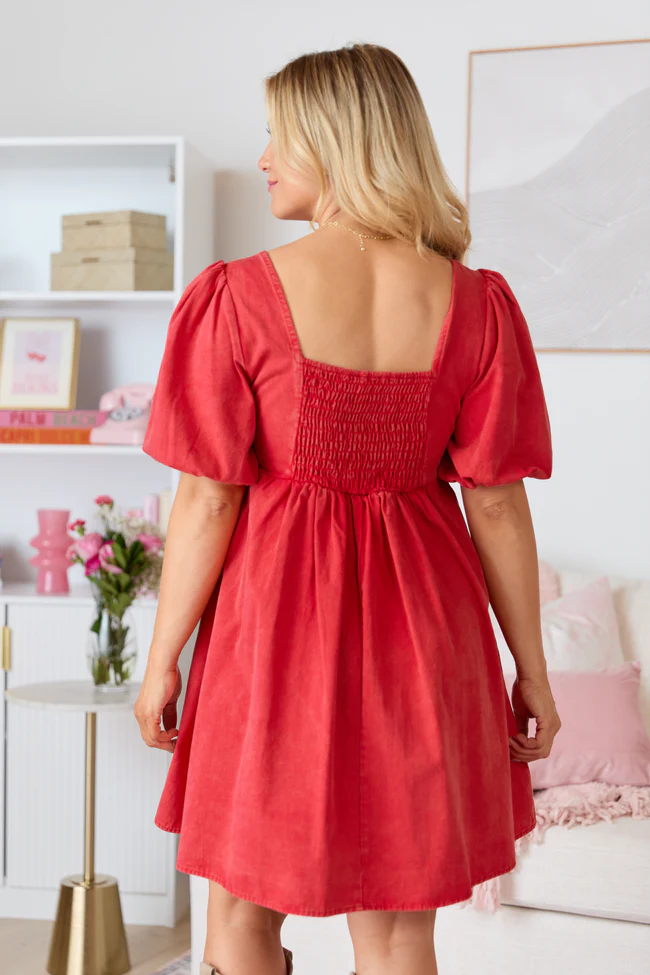 Tina Red Babydoll Mini Dress - Image 4