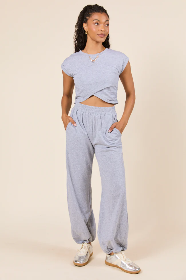 Tinley Heather Grey Lounge Crossover Cap Sleeve Tee FINAL SALE - Image 3