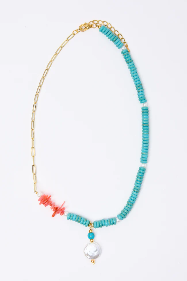 Trinity Turquoise Pearl Drop Nekclace - Image 4