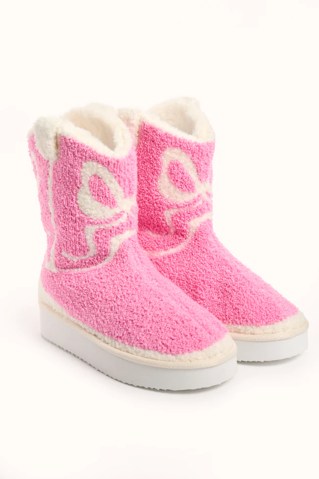 Tyla Pink Bow Shearling Boot Slippers FINAL SALE
