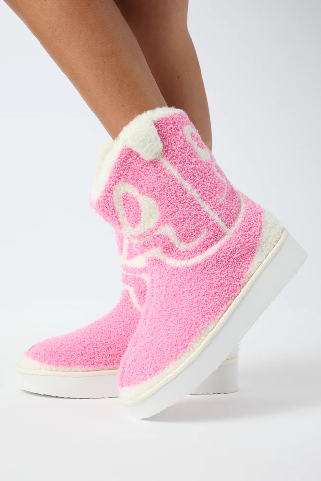 Tyla Pink Bow Shearling Boot Slippers FINAL SALE - Image 2