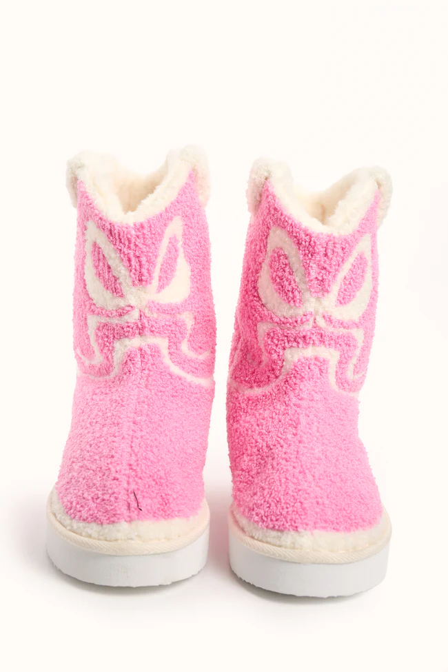 Tyla Pink Bow Shearling Boot Slippers FINAL SALE - Image 3
