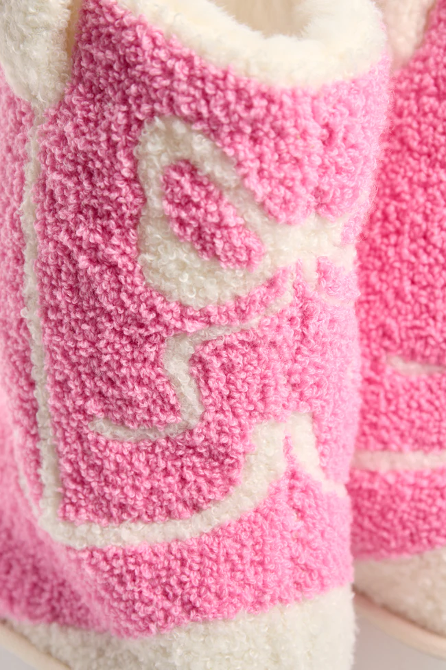 Tyla Pink Bow Shearling Boot Slippers FINAL SALE - Image 6