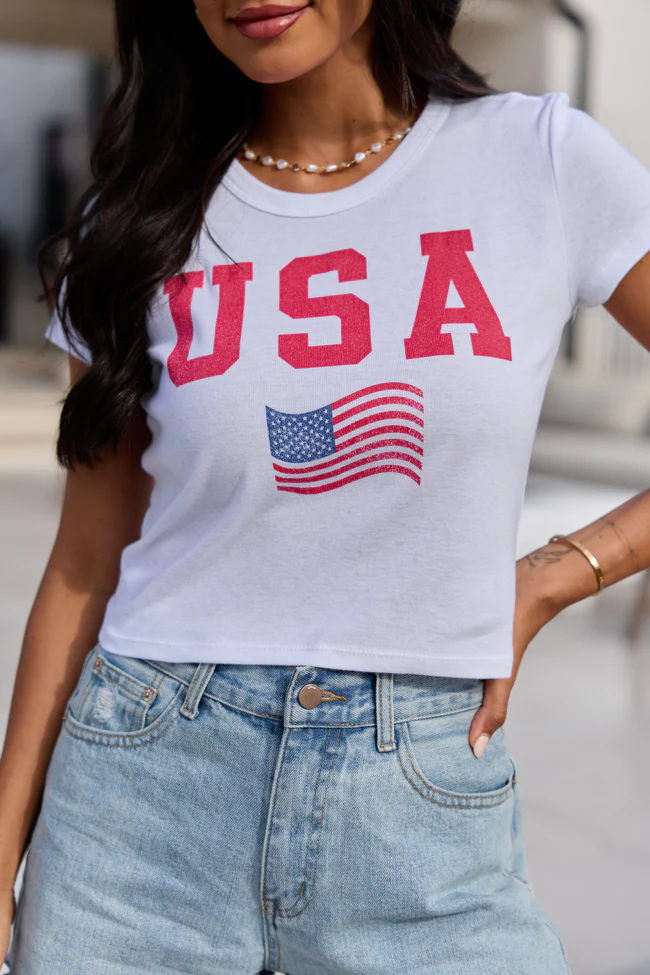 USA Block Flag White Baby Graphic Tee - Image 2