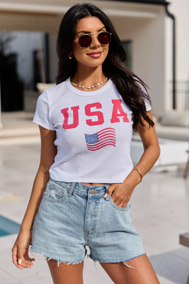 USA Block Flag White Baby Graphic Tee - Image 4