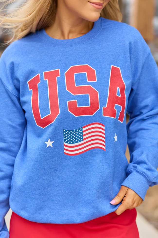 USA Flag Heather Blue Graphic Sweatshirt - Image 2