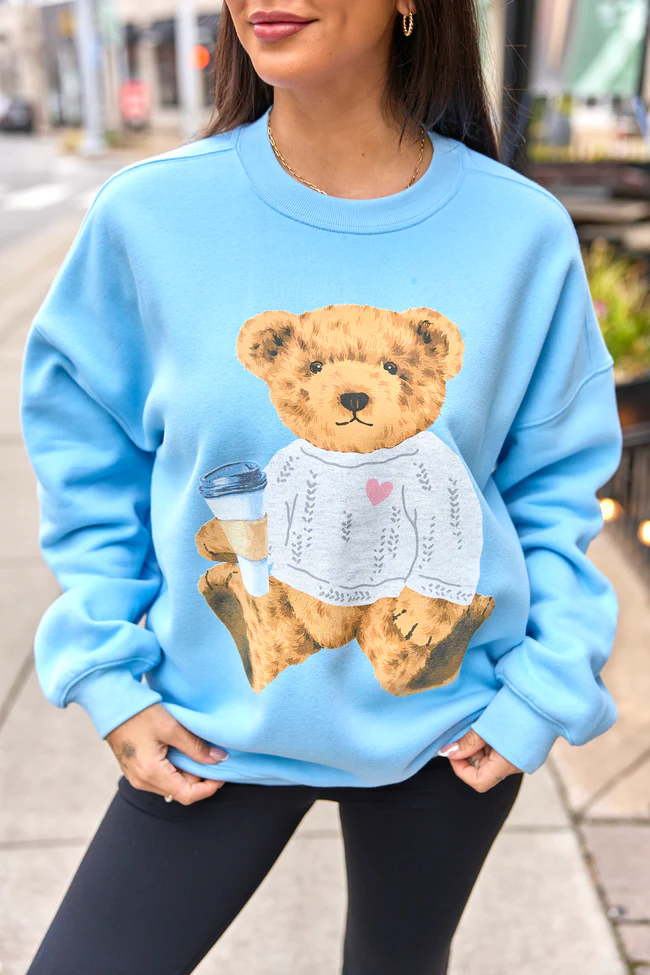 Vintage Teddy Bear Heart Sweater Light Blue Graphic Sweatshirt - Image 3