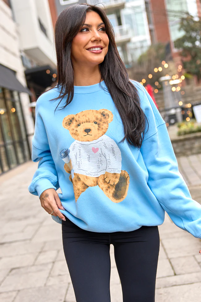 Vintage Teddy Bear Heart Sweater Light Blue Graphic Sweatshirt - Image 4
