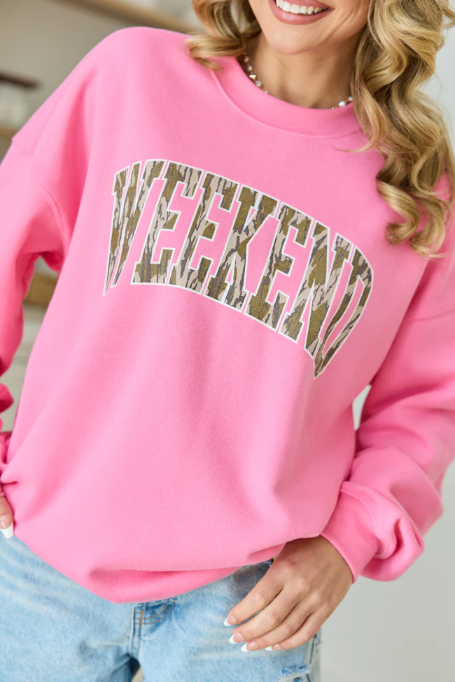 Weekend Camo Pink Graphic Sweatshirt - Image 2