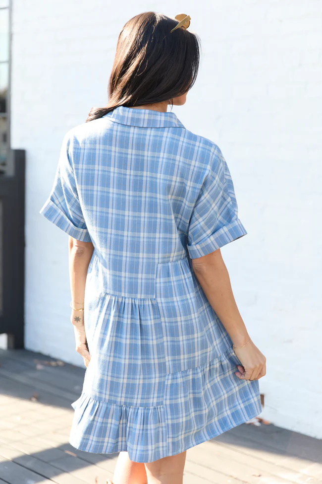 Whitney Blue Plaid Flannel Mini Dress - Image 4