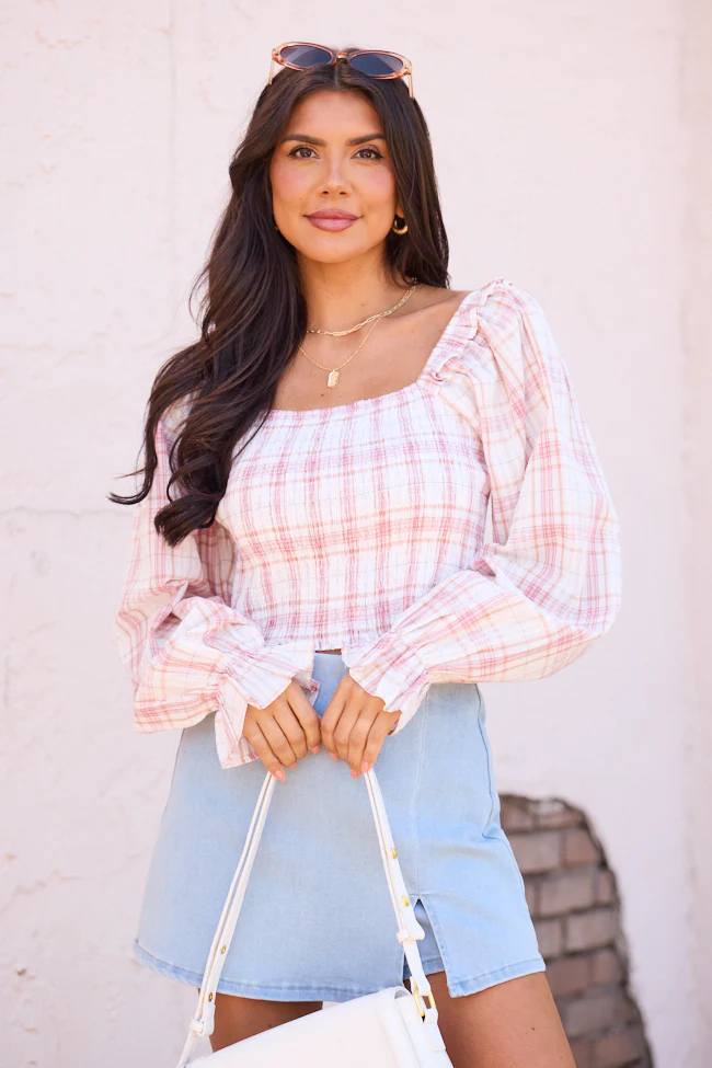 Willow Pink Plaid Smocked Balloon Sleeve Top FINAL SALE