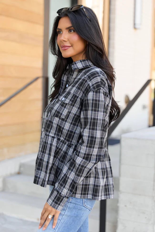 Yara Black Plaid Peplum Top FINAL SALE - Image 4