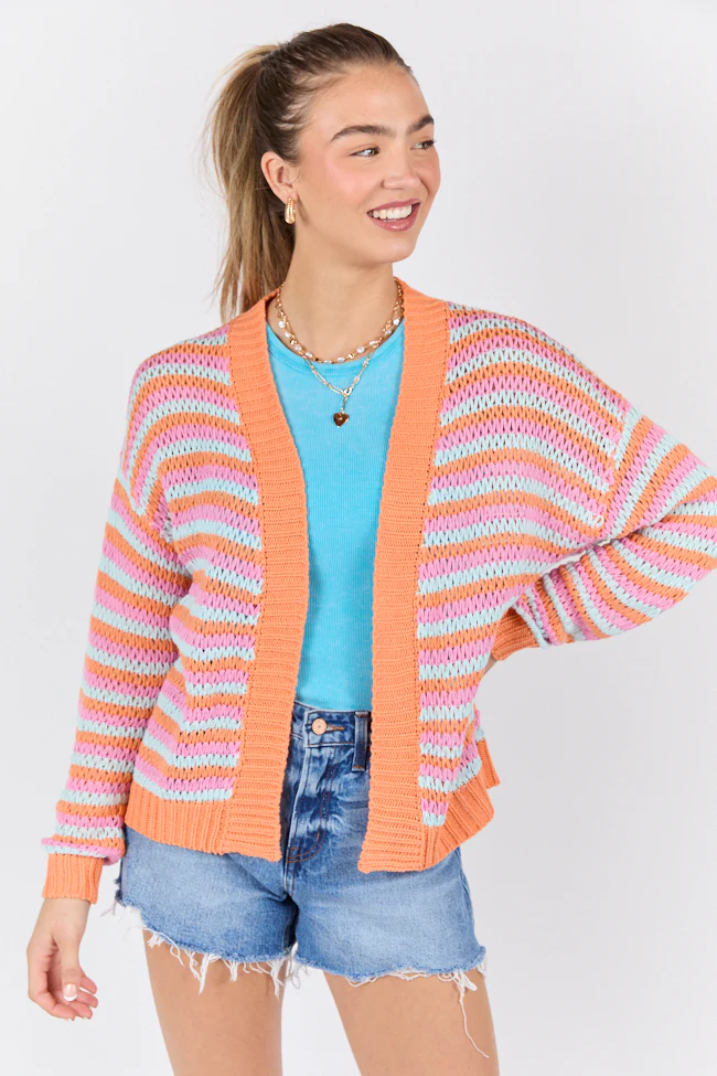 You're My Muse Pink, Orange, and Mint Multi Stripe Cardigan - Image 5